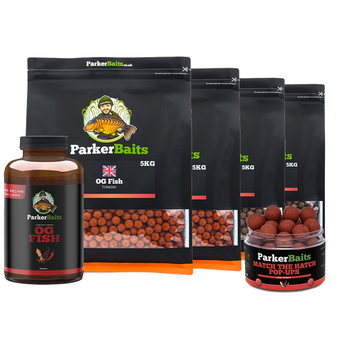 20kg Bundle Deal: ParkerBaits boilie bags with a liquid bottle and hook bait tubs