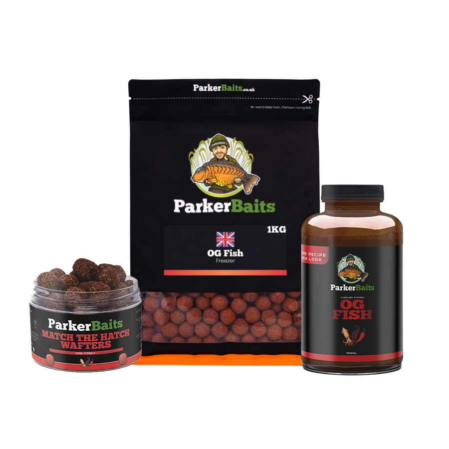 Day Session Pack: a ParkerBaits boilie bag, a hook bait tub and a liquid bottle